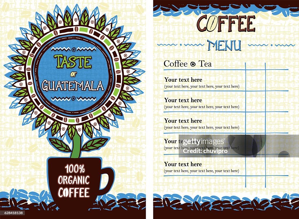 Menu for cafe, bar, coffeehouse, restaurant - Taste of Guatemala