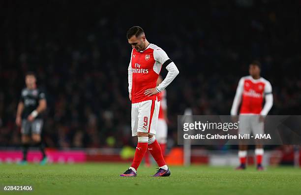 Dejected looking Lucas Perez of Arsenal during the EFL Quarter Final Cup match between Arsenal and Southampton at Emirates Stadium on November 30,...