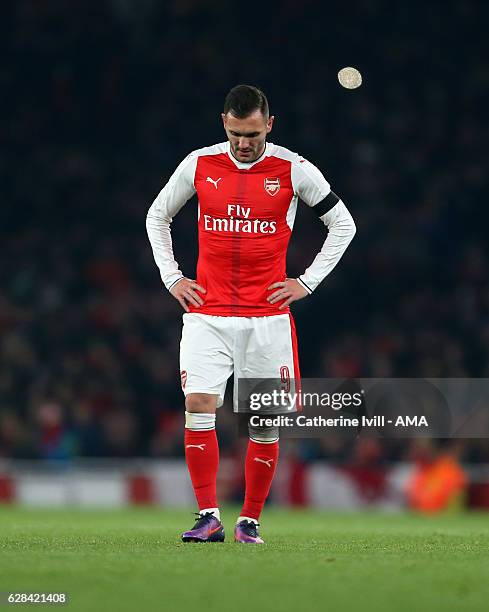 Dejected looking Lucas Perez of Arsenal during the EFL Quarter Final Cup match between Arsenal and Southampton at Emirates Stadium on November 30,...