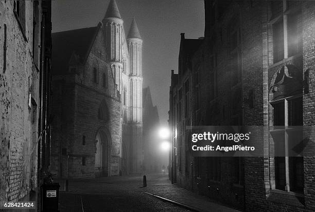 brugge at night - bruges night stock pictures, royalty-free photos & images