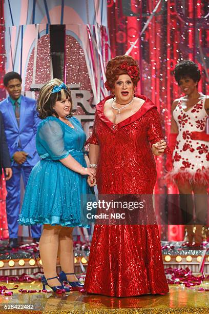 Pictured: Maddie Baillio as Tracy Turnblad, Harvey Fierstein as Edna Turnblad --