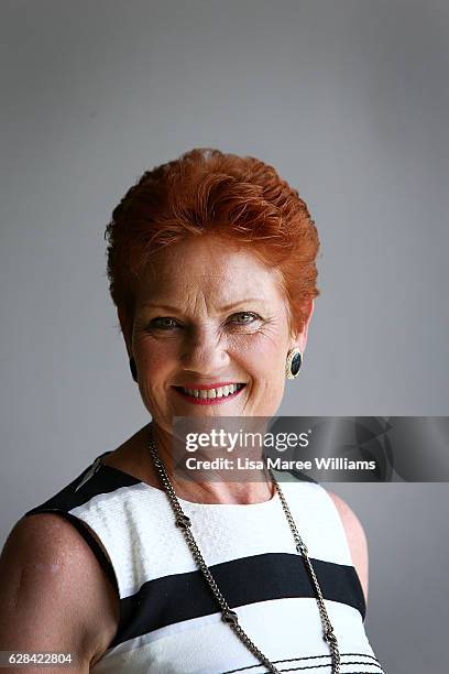 Senator Pauline Hanson speaks with the media and local taxi owners at Suncoast Cabs head office on December 8, 2016 in Sunshine Coast, Australia....