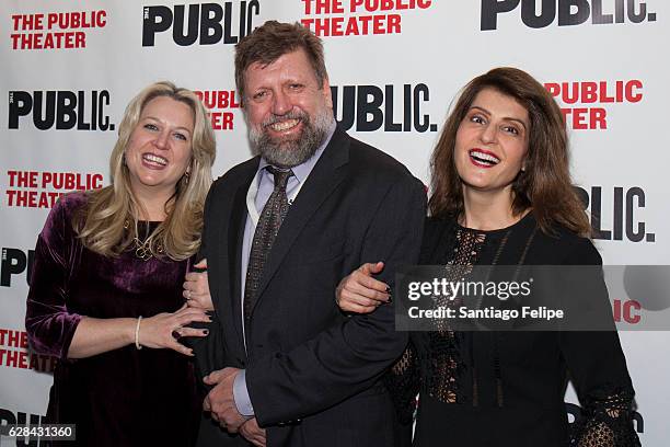 Cheryl Strayed, Oskar Eustis and Nia Vardalos attend "Tiny Beautiful Things" Opening Night Celebration at The Public Theater on December 7, 2016 in...