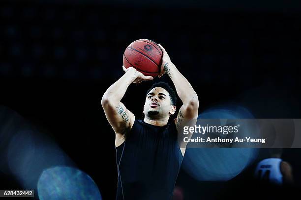 Corey Webster of the Breakers during warm up prior to the round 10 NBL match between the New Zealand Breakers and the Brisbane Bullets at Vector...