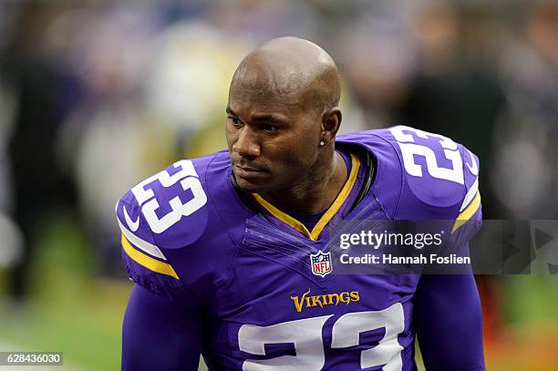 Terence Newman of the Minnesota Vikings looks on before the game against the Arizona Cardinals on November 20, 2016 at US Bank Stadium in...