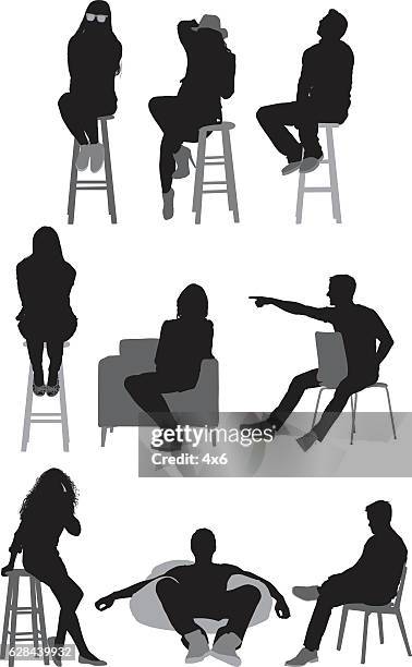ilustrações de stock, clip art, desenhos animados e ícones de people sitting and in various actions - mão no queixo