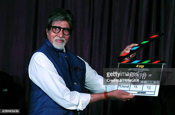 Indian Bollywood actor Amitabh Bachchan attends the mahurat - inauguration - of the Marathi film 'Bhikari' produced and directed by Ganesh Acharya,...