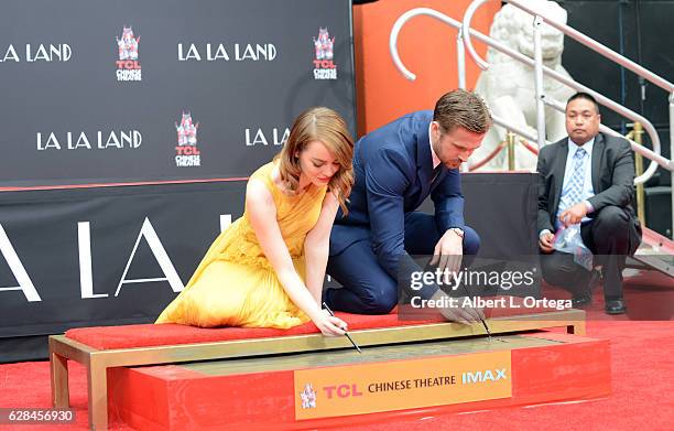 Ryan Gosling And Emma Stone Hand And Footprint Ceremony held at TCL Chinese Theatre IMAX on December 7, 2016 in Hollywood, California.