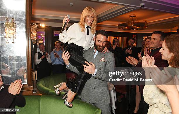 Kylie Minogue and Joshua Sasse attend an intimate performance with Kylie Minogue at The Ivy to kick off The Ivy 100 Centenary celebrations on...