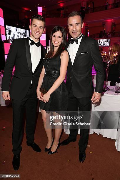 Patrick Moelleken and Nadine Schneider and Kai Pflaume during the 10th Audi Generation Award 2016 at Hotel Bayerischer Hof on December 7, 2016 in...