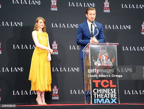 Ryan Gosling And Emma Stone Hand And Footprint Ceremony held at TCL Chinese Theatre IMAX on December 7, 2016 in Hollywood, California.