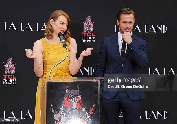 Actors Emma Stone and Ryan Gosling are honored with a Hand and Footprint Ceremony at TCL Chinese Theatre IMAX on behalf of Lionsgate's LA LA LAND on...