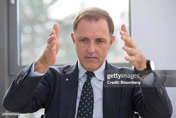 Thomas Sedran, strategy chief at Volkswagen AG, gestures whilst speaking during an interview in Wolfsburg, Germany, on Friday, Nov. 4, 2016. After...