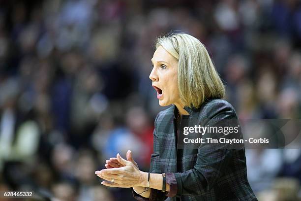 Head coach Karen Aston of the Texas Longhorns during the UConn Huskies Vs Texas Longhorns, NCAA Women's Basketball game in the Jimmy V Classic on...