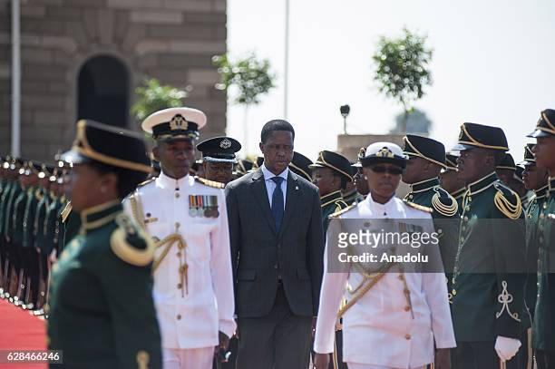 Zambia's President Edgar Lungu is welcomed with official ceremony by South African President Jacob Zuma at Presidential Palace in Pretoria, South...