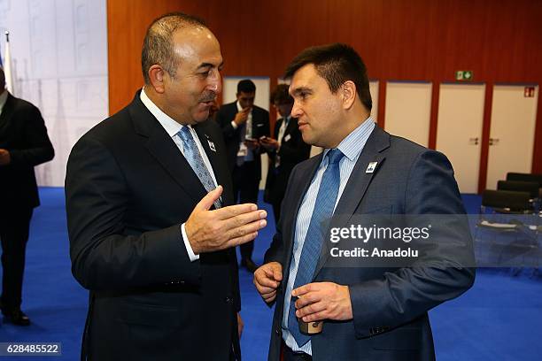 Turkish Foreign Minister Mevlut Cavusoglu talks with Minister of Foreign Affairs of Ukraine Pavlo Klimkin during the 23rd Organization for Security...