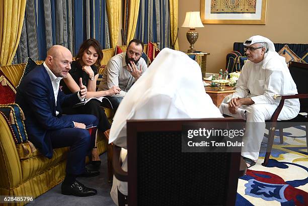 Georges Kern, CEO IWC Schaffhausen, Olga Kurylenko, Ali Suliman and Massoud Amralla Al Ali, artistic director of DIFF attend the jury meeting of the...