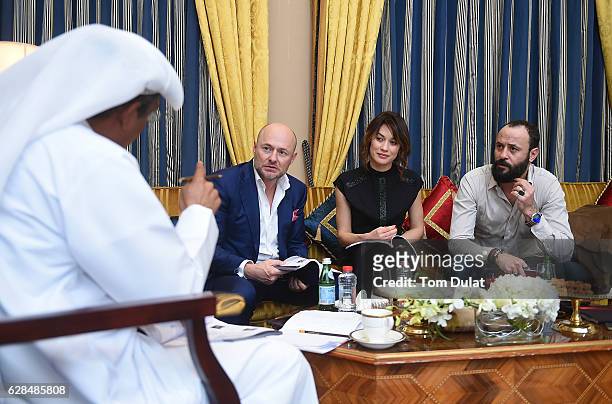 Georges Kern, CEO IWC Schaffhausen, Olga Kurylenko and Ali Suliman attend the jury meeting of the fifth IWC Filmmaker Award at the 13th Dubai...
