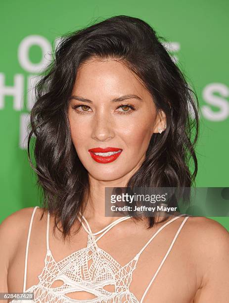 Actress Olivia Munn arrives at the Premiere Of Paramount Pictures' 'Office Christmas Party' at Regency Village Theatre on December 7, 2016 in...