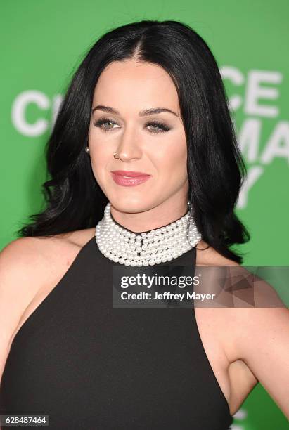 Singer-songwriter Katy Perry arrives at the Premiere Of Paramount Pictures' 'Office Christmas Party' at Regency Village Theatre on December 7, 2016...