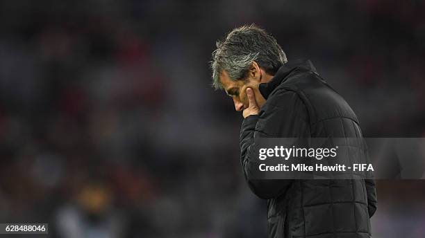 Ramon Tribulietx head coach of Auckland City looks despondent as Kashima Antlers equalise during the FIFA Club World Cup Play-off for Quarter Final...