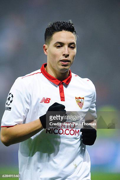 Samir NASRI of Seville during the Champions League match between Lyon and Sevilla at Stade des Lumieres on December 7, 2016 in Decines-Charpieu,...