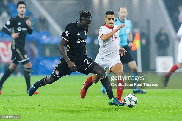 Mapou YANGA MBIWA of Lyon during the Champions League match between Lyon and Sevilla at Stade des Lumieres on December 7, 2016 in Decines-Charpieu,...