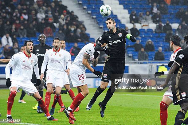 Maxime GONALONS of Lyon during the Champions League match between Lyon and Sevilla at Stade des Lumieres on December 7, 2016 in Decines-Charpieu,...