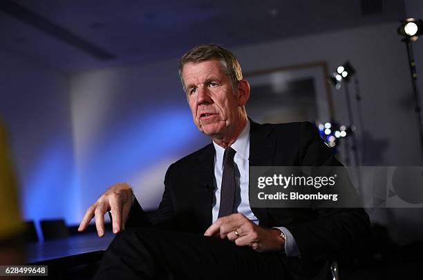 Fritz Joussen, chief executive officer of Tui AG, gestures while speaking during a Bloomberg Television interview in London, U.K., on Thursday, Dec....