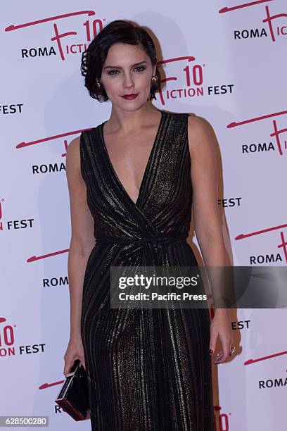 English actress Annabel Scholey arrives on the red carpet at the opening ceremony of the 2016 Rome Fiction Fest.