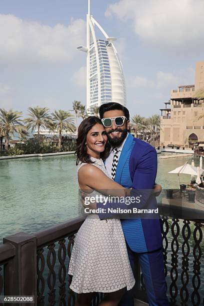 Vaani Kapoor and Ranveer Singh pose at a portrait session during day two of the 13th annual Dubai International Film Festival held at the Madinat...
