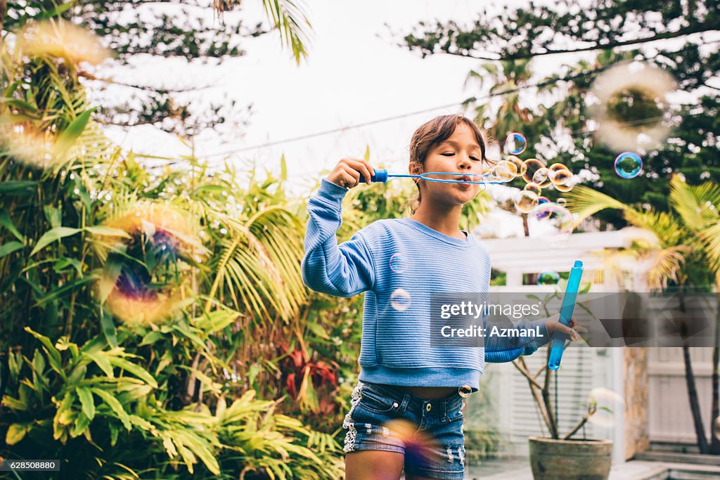 Bubble fun on the garden