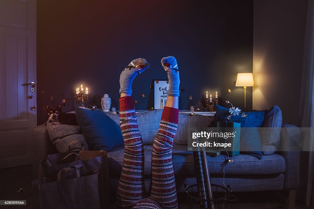 Christmas woman at home given up