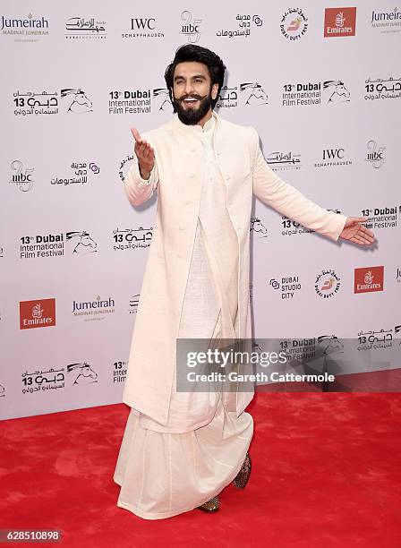 Ranveer Singh attends the Befikre red carpet during day two of the 13th annual Dubai International Film Festival held at the Madinat Jumeriah Complex...