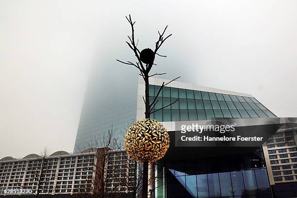 The ECB building is shrouded in fog on December 8, 2016 in Frankfurt, Germany. Germany. The ECB today announced that it would continue its...