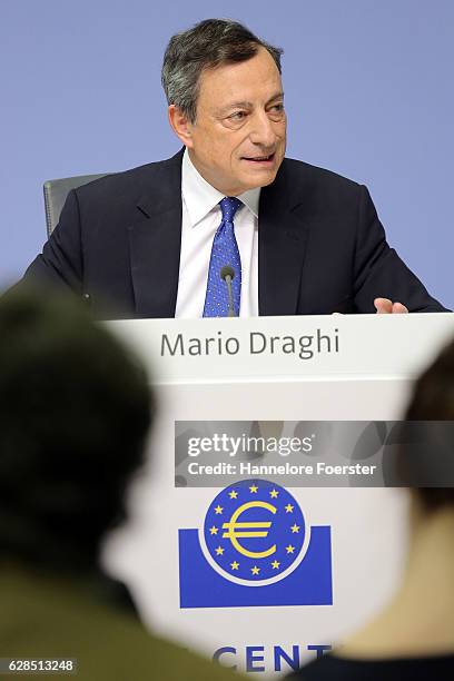 Mario Draghi, president of the European Central Bank, speaks to the media at the ECB on December 8, 2016 in Frankfurt, Germany. The ECB today...