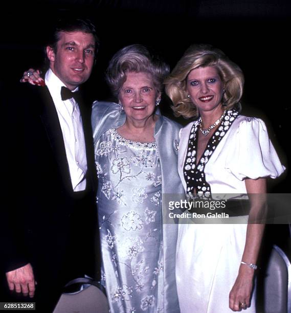 Donald Trump, Mary Anne Trump and Ivana Trump attend 38th Annual Horatio Alger Awards Dinner on May 10, 1985 at the Waldorf Hotel in New York City.