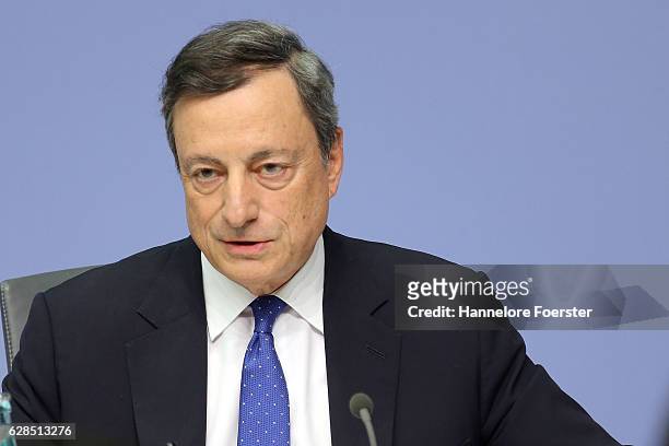 Mario Draghi, president of the European Central Bank, speaks to the media at the ECB on December 8, 2016 in Frankfurt, Germany. The ECB today...