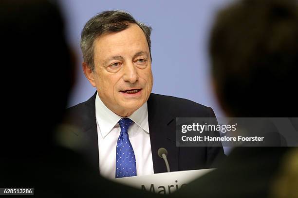 Mario Draghi, president of the European Central Bank, speaks to the media at the ECB on December 8, 2016 in Frankfurt, Germany. The ECB today...