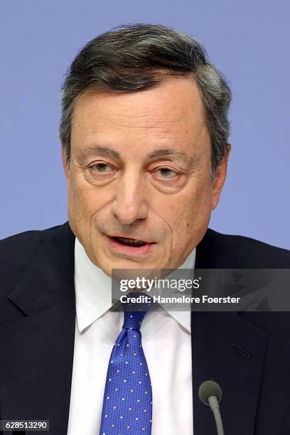 Mario Draghi, president of the European Central Bank, speaks to the media at the ECB on December 8, 2016 in Frankfurt, Germany. The ECB today...