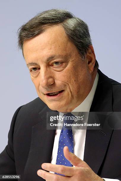 Mario Draghi, president of the European Central Bank, speaks to the media at the ECB on December 8, 2016 in Frankfurt, Germany. The ECB today...