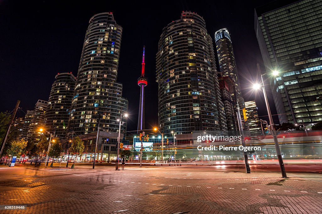 CN Tower & Queens Quay at night