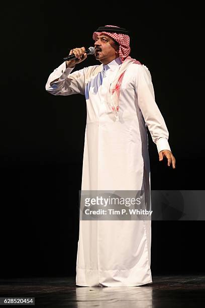 Ali Abdulsatar performs on stage of the closing ceremony and screening of 'The Red Turtle' during the Ajyal Youth Film Festival on December 5, 2016...