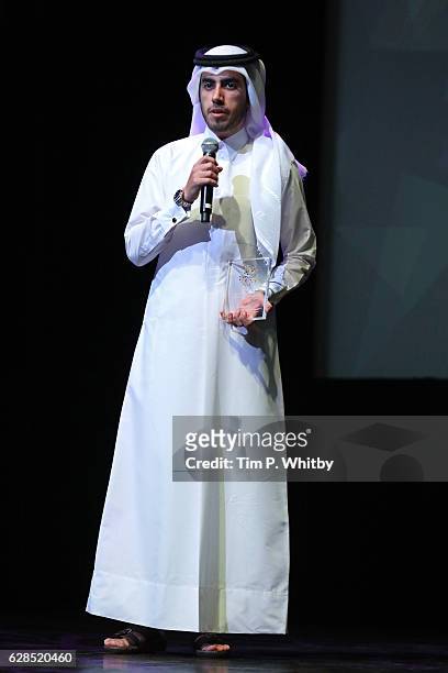 Jassim Al Romaihi speaks on stage of the closing ceremony and screening of 'The Red Turtle' during the Ajyal Youth Film Festival on December 5, 2016...