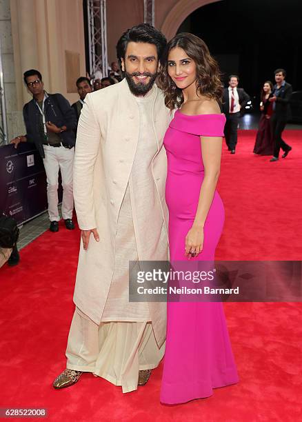 Ranveer Singh and Vaani Kapoor attend the Befikre red carpet during day two of the 13th annual Dubai International Film Festival held at the Madinat...