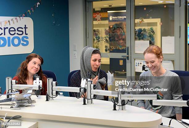 Fiddler On The Roof cast members Victoria Britt, Abby Goldfarb, and Sarah Oakes Muirhead, perform songs for the kids at Boston Children's Hospital on...