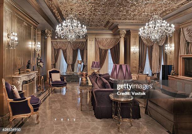 golden luxury living room in the private house - 王宮 ストックフォトと画像