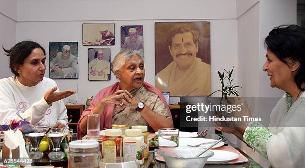 Chief Minister of Delhi Sheila Dikshit with her Daughter [ Left] and CM'S sister [ Right ] on Break Fast Table at her Residence in the Capital.