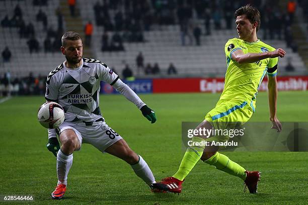 Nejc Skubic of Atiker Konyaspor in action during the UEFA Europa League Group H football match between Atiker Konyaspor and Gent at Konya...