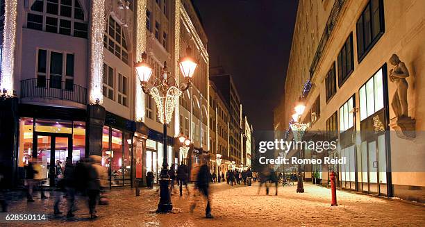 christmas market panorama from the fashion street in downtown budapest, hungary - budapest nightlife stock pictures, royalty-free photos & images